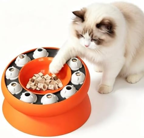 Cat Puzzle Feeder, Puzzles Cats Slow Feeder Treat Dispenser for Indoor Cats, Mental Stimulation Slow Feeder Cat Bowl, Reduce Boredom and Anxiety