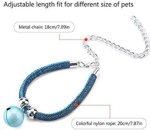 Japanese Pets Cat Collar Adjustable Kitty Kitten Necktie Nylon Necklace Grooming Accessories Pet Supplies with Bell Extension Chain for Wedding Party Birthdays Photoshot (Blue)