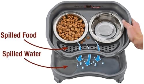 Neater Feeder Express Mess Proof Dog Bowls Elevated for Small Breeds Under 15 Lb, Made in USA, No Spill Raised Dog Food Bowl Stand, Stainless Steel Food and Water Bowl Set, Feeding Station, Grey
