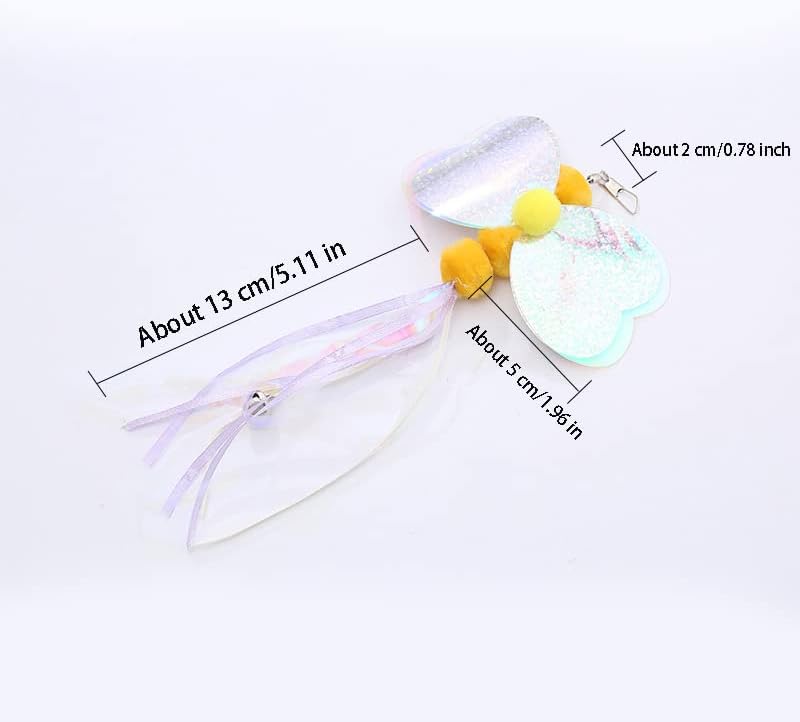 Cat Insect Feather Toys Replacement Cat Toy Wand Refills, 6 Pieces Natural Insect Cat Toy Feathers Refill, Interactive Cat Teaser Wand Attachments, with Bell