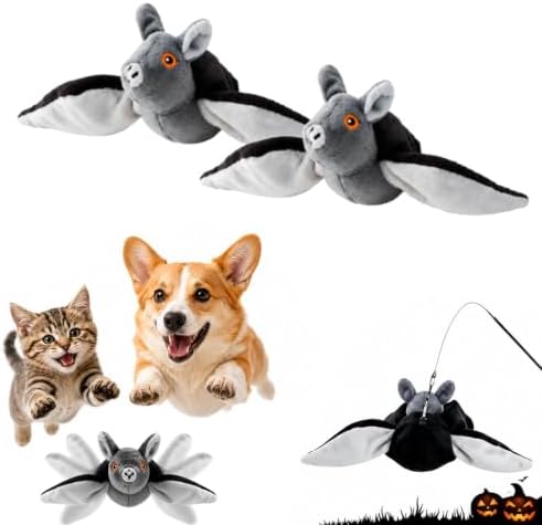 Wild Paws Flying Bat, Wild Paws Flying Bat Dog Toy with Flapping Wings and Chirping Sounds, Interactive Bat Dog Toy for Hanging and Ground Play, Rechargeable Pet Toy for Dogs and Indoor Cats (2pcs)