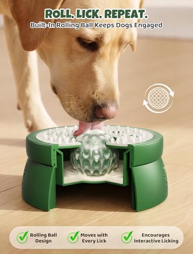 ORDORA Slow Feeder Dog Lick Bowl with Rolling Ball for Liquids and Spreads