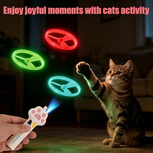 Cat Fetch Toy Launcher Set, Kitten Interactive Exercise Playing Toys Including 6 Flying Discs & Charging Cable for Pet Outdoor & Indoor Accessories