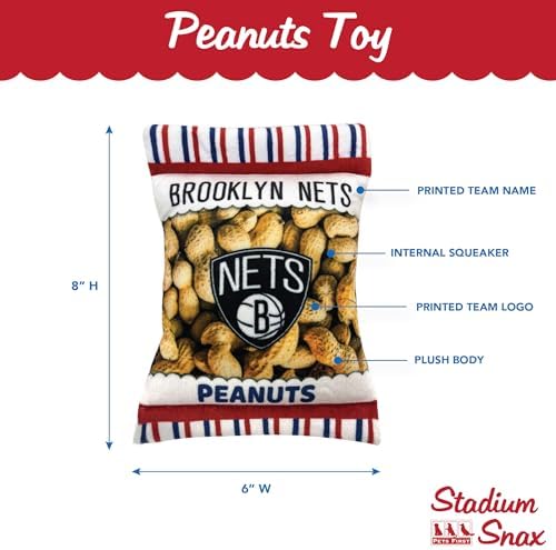 Pets First NBA Brooklyn Nets Crinkle FINE Plush Dog & CAT Squeak Toy - Cutest Stadium Peanuts Snack Plush Toy for Dogs & Cats with Inner Squeaker & Beautiful Basketball Team Name/Logo