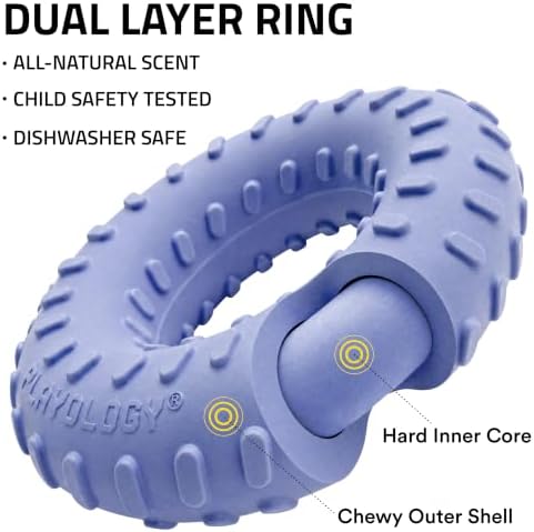 Playology Dual Layer Ring Dog Toy for Aggressive Chewers, Blueberry Scent