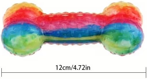 Soft TPR Rainbow Bone Dog Chew Toy, Squeaky Interactive Play Toy for Small & Medium Dogs, Gentle Chew & Teething Relief, 4.72 Inch