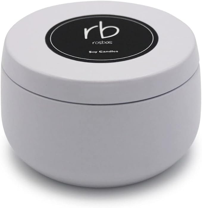 rosbas Fraser Fir Soy Wax Candle - 6 oz Tin in Drawstring Cotton Bag - Clean Burning for Crisp Forest Aroma - White - Made in USA