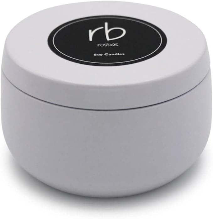 rosbas Palo Santo Soy Wax Candle - 6 oz Tin in Drawstring Cotton Bag - Clean Burning for Energy Cleansing - White - Made in USA