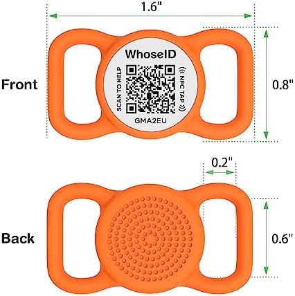 QR Code Dog Tag with NFC, Personalized Pet ID Tag, Silent Silicone Dog ID Tag, Modifiable Pet Online Profile, Multiple Emergency Contact, Scan QR Code Send Location Email (Small, Orange)