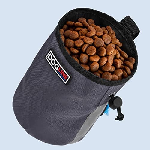 Dogline Dog Treat Pouch: Puppy Training Bag, Pet Kibbles and Snacks Holder, Litter Waste Bags Dispenser with Adjustable Drawstring Closure, Large Capacity with Mesh Pocket, Strong Nylon Material