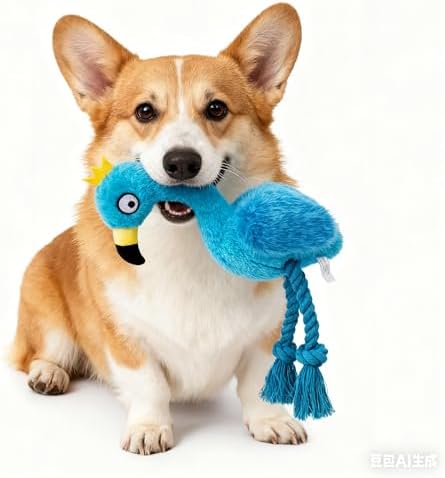 Flamingo Dog Toy, Squeaky Plush Rope Toy for Tug and Play