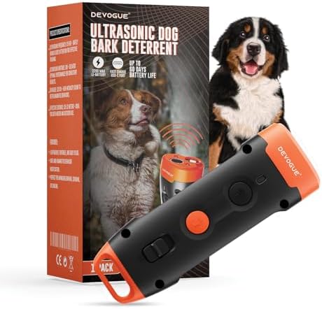 DEVOGUE® Dog Bark Deterrent Devices – Rechargeable Anti Barking Device for Dogs – 10 to 12 Meter Long Range Ultrasonic Dog Bark Deterrent - Correct Your Dog's Bad Behavior Instantly with A Button