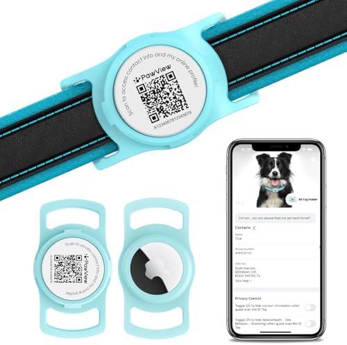 for AirTag Holder Dog Collar, Smart QR Code Holder for Cats and Dogs, for AirTag Protective Cases - Scan Alert, Instant Location, Pet Online Profile, Contacts Info (1Pack,Robin's Egg Blue)