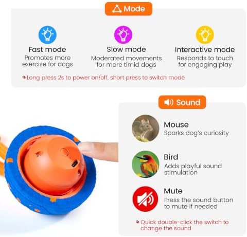 Potaroma Interactive Rolling Dog Ball, ETPU Touch Activated Motorized Toy