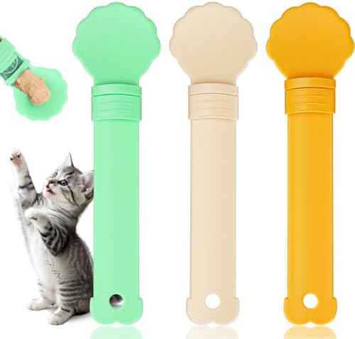 3 PCS Cat Treat Spoon, Multifunctional Lickable Cat Treat Spoon Squeeze for Easy Feeding, No Mess Cats Treats Feeder for Licky Treats & Wet Food, Anti-Bite, Prevents Waste (Orange, Green, Beige)