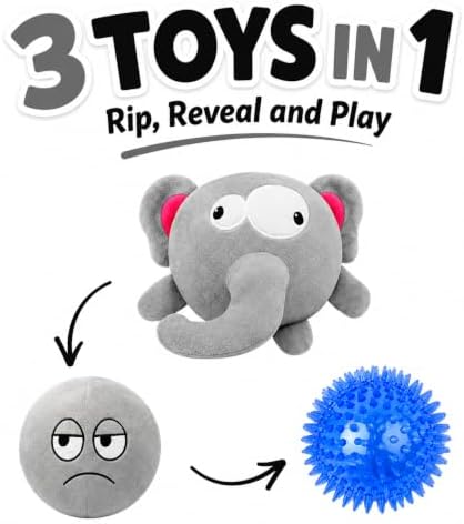 Dog Toy for Aggressive Chewers | No Stuffing Crinkle Plush 3-in-1 Elephant
