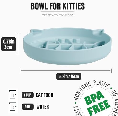 Silicone Cat Slow Feeder,Slow Feeder Bowl Wet Food with Suction Cups，Cat Interactive Toys,Effectively Reduce Overeating in Kitty (Blue+ Green, 1 Cup)
