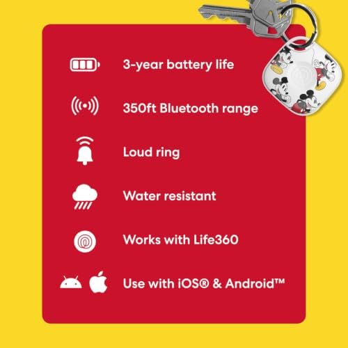 Life360 Tile - Mickey Mouse - Bluetooth Tracker, Keys Finder and Item Locator for Keys, Bags and More. Phone Finder. Both iOS and Android Compatible. 1-Pack (White)