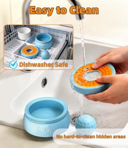 Dog Licking Bowl with Rolling Ball, 2- in-1 Slow Feeder Bowl