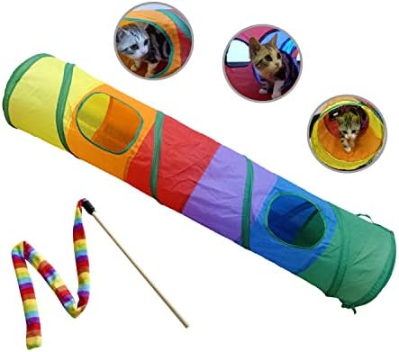 PetLike Cat Tunnel for Indoor Cats Collapsible Pop-up Pet Tube Peek Hole Hideaway Play Toys for Cats with Ball
