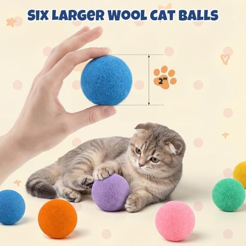 Wool Cat Dryer Balls, 6 Pack, 2 Inches, Multicolor