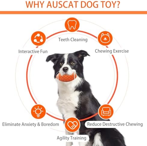 AUSCAT Squeaky Dog Football Toy, Dog Chew Toy, Tough Rubber Dog Ball for Medium Large Dogs, Green, Large, 5.5"