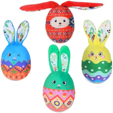4 Pcs Easter Bunny Egg Dog Toys for Small Dogs Squeaky Small Dog Toys Durable Push Puppy Toys for Chewing Interactive with Crinkle Paper for Small Medium Dogs Easter Day Gift