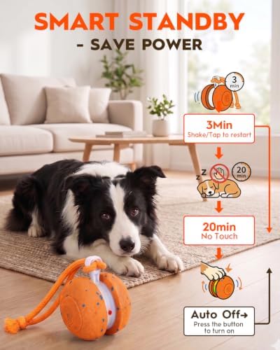 Xeuch Interactive Dog Ball, Irregular Moving and Motion Activated Toy | 2 Speeds, LED Lights, Smart Sensor, E-TPU Shell, Rope Design, Indoor Play for Dogs, Puppies, Boredom Relief