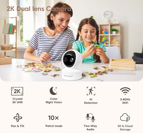 VSTARCAM 2K Dual Lens Indoor Security Camera, 10X Hybrid Zoom WiFi Camera for Home Security, 360° AI Tracking Pet Baby Monitor, Color Night Vision, 2-Way Audio, Support Cloud & 256GB SD Card Storage
