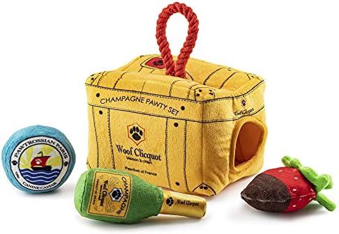 Haute Diggity Dog Woof Clicquot Pawty Set Puzzle + 3 Plush Squeaky Dog Toys