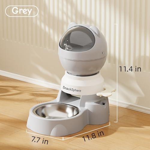 Automatic Food Dispenser Gravity Feeder & Push Button Pet Feeder, Treat Dispenser with Button for Slow Feeder, 1.5L Capacity, Two Ways to Use (Grey)