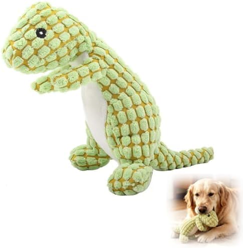 2026 Upgraded Indestructible Plush Dog Toy for Aggressive Chewers, Interactive Squeaky Chew Toy, Durable Teething Toy for Small, Medium & Large Dogs (Green Dinosaur)