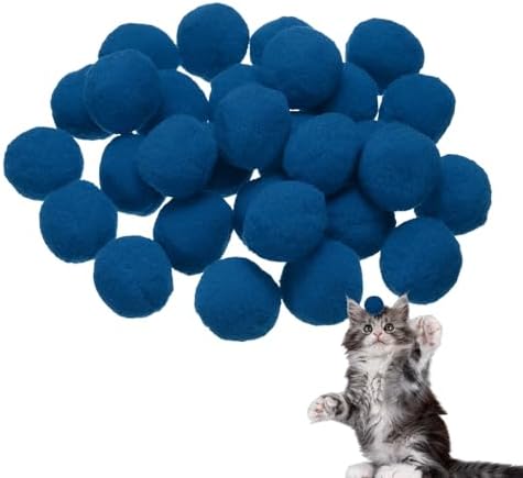 Cat Toy Pom Ball, Interactive Cat Ball Toys Fuzzy Pompoms (Plush, 1.2Inch, 30Pcs, Sapphire) for Kittens Pet Enrichment Training Play Indoor
