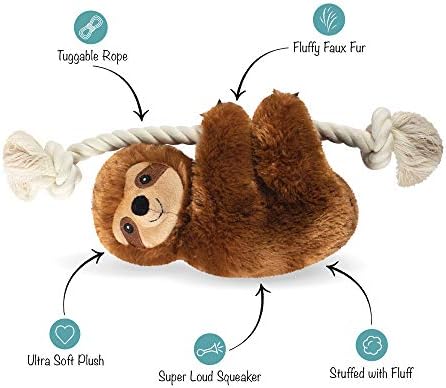 Fringe Studio Dog Toy, Brown Sloth On A Rope-Plush Pet Toy (289373)