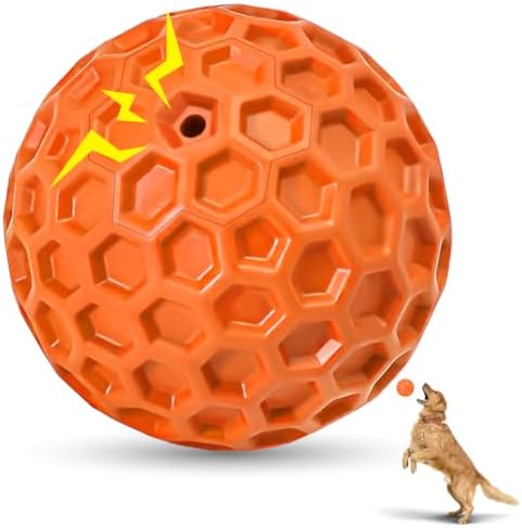 Indestructible Squeaky Dog Ball for Aggressive Chewers, Rubber Interactive Dog Toy for Teething, Relieving Anxiety. Chew Toy for Large, Medium Breeds, Outdoor & Indoor Ball.