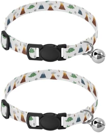 2 Pack Dog Collar Cute Cartoon Dinosaurs Puppy Collar with Bell, Adjustable 10.6 to 17.1 Inches