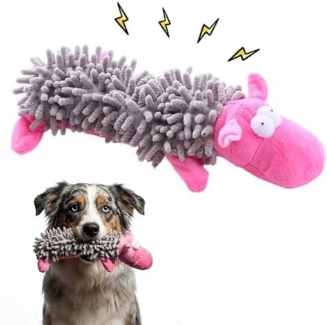 Indestructible Tough Plush Squeaky Dog Toy for Aggressive Chewers，Gray