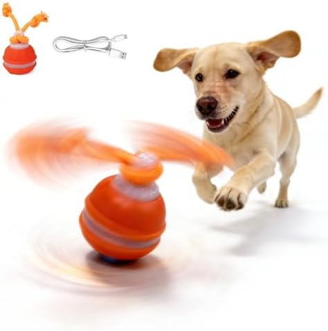 Interactive Dog Toys ，2026 upgraded motion-sensing pet toy ball, interactive dog toy ball with 360° intelligent automatic rolling. Built-in bird chirping attract dogs and keep them playing (orange)