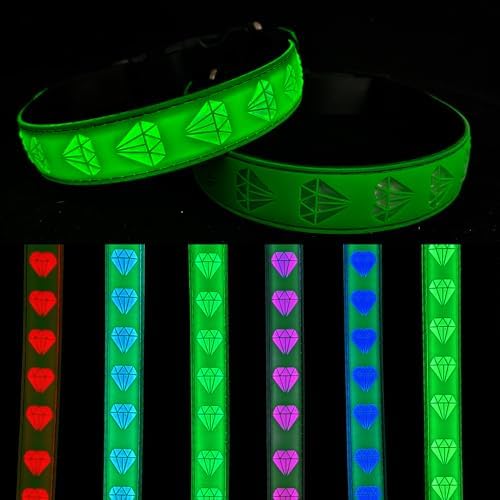 Subversive USB-C led Light up Airtag Dog Collar, Subversive 3D Sunflower Design Comfortable and Soft Material,Multicolored Lighting (D-Green, S(11.8-15.7"))