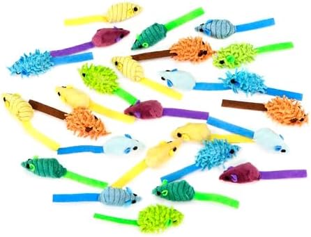 CHIWAVA 27PCS 2" Striped Shaggy Cat Toy Mice with Rattle Assorted Mouse