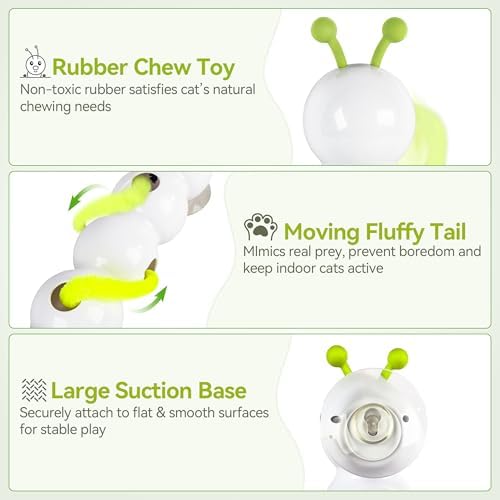 AFP Interactive Cat Toy, Automatic Furry Tail Teaser Toy with Motion Sensor, Electric Cat Toy, USB Rechargeable, Self Play Cat Feather Toy for Indoor Cats, Suction Cup for Stable Play, 1 Replacement