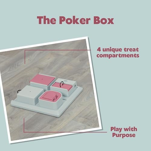 TRIXIE Cat Activity Poker Box Strategy Game – Interactive Puzzle Toy with 4 Modules – Treat Puzzle Feeder for Mental Stimulation & Slow Feeding – Pink/Gray, 12.2 x 12.2 x 2.5 in