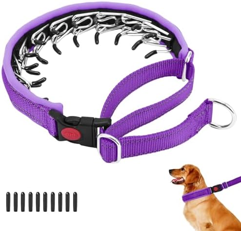 No Pull Martingale Dog Collar for Large Medium Small Dogs, Heavy Duty Nylon Reflective Adjustable Anti Pull Slip Collar with Buckle for Training Walking S Purple
