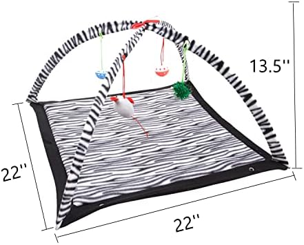 Ferret Play Mat Foldable Fleece Activity Center with Hanging Bell Balls Mice Toys Small Animal Cat Interactive Mat Tent Toy for Exercise Napping Easy Storage (Zebra)