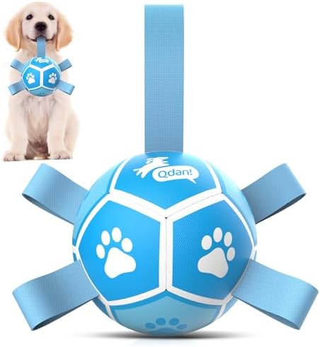 QDAN Small Dog Balls, 5 Inch Dog Soccer Ball with Straps, Outdoor Dog Toys, Pet Training Soccer for Small Medium (5 Inch)