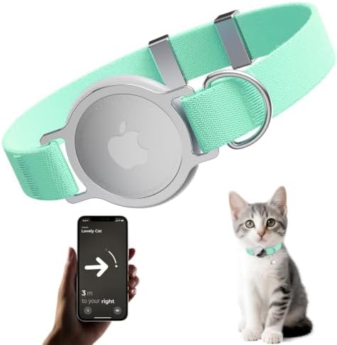 AirTag Cat Collar, Elastic Tracker Collar with Airtag Holder and Bell | Compatible with Apple Air Tag, Lightweight & Scratch Resistant, Adjustable Stepless GPS Pet Collar for Cats Kittens, Green