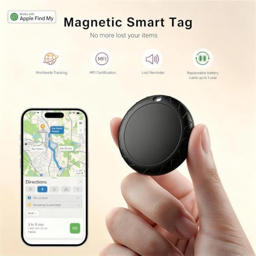 GPS Tracker for Dogs/Cat（2026 MFi Certified - Long Standby）Smart Collar with Real-Time Location - Pet Location Tracker with Holder, No Monthly Fee/No SIM Card,Works with iOS Find My,Ultra-Slim,IP68-W