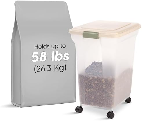 IRIS USA Dog Food Storage Container, Up to 58 lbs, Almond, Made in USA
