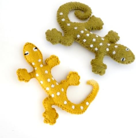 Glaciart One Felt Lizard Cat Toy – 2 Pcs | Soft Fuzzy Enrichment 100% Natural Wool - Interactive Catnip Play Cat Toy Set - Safe for Pets, Non-AZO Colored Dyes