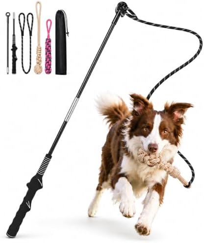 Flirt Pole for Dogs,Heavy Duty Interactive Chase & Rope Tug Toy
